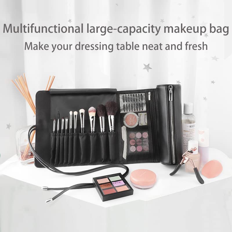 REQO Makeup Brush Organizer with Lid,Makeup Brush Holder Case Dustproof Black,Make Up Brush Bag Pouch with Cover Trave - Image 4