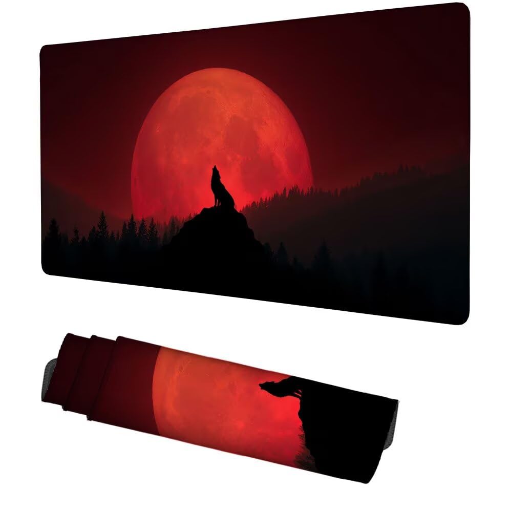 Podkładka pod mysz Księżyc Podkładka pod mysz 1000 x 400 x 3 mm Czerwona Mata do gier Desk Mat, Ochraniacz na biurko, Akcesoria do gier, Lepsza dokładność i szybkość, dla graczy PC, laptopa, biura, f