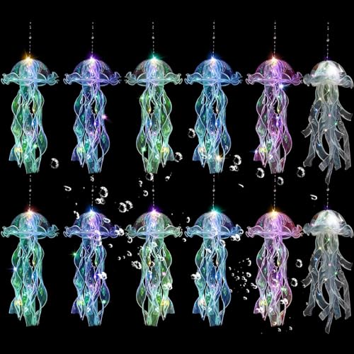 Jellyfish Decor, 12 Pcs Jellyfish Lanterns Hanging Jelly Fish Lanterns for Mermaid Theme Party Under The Sea Ocean Birthday Decoration & Gifts for Girls Baby (6 Colors)