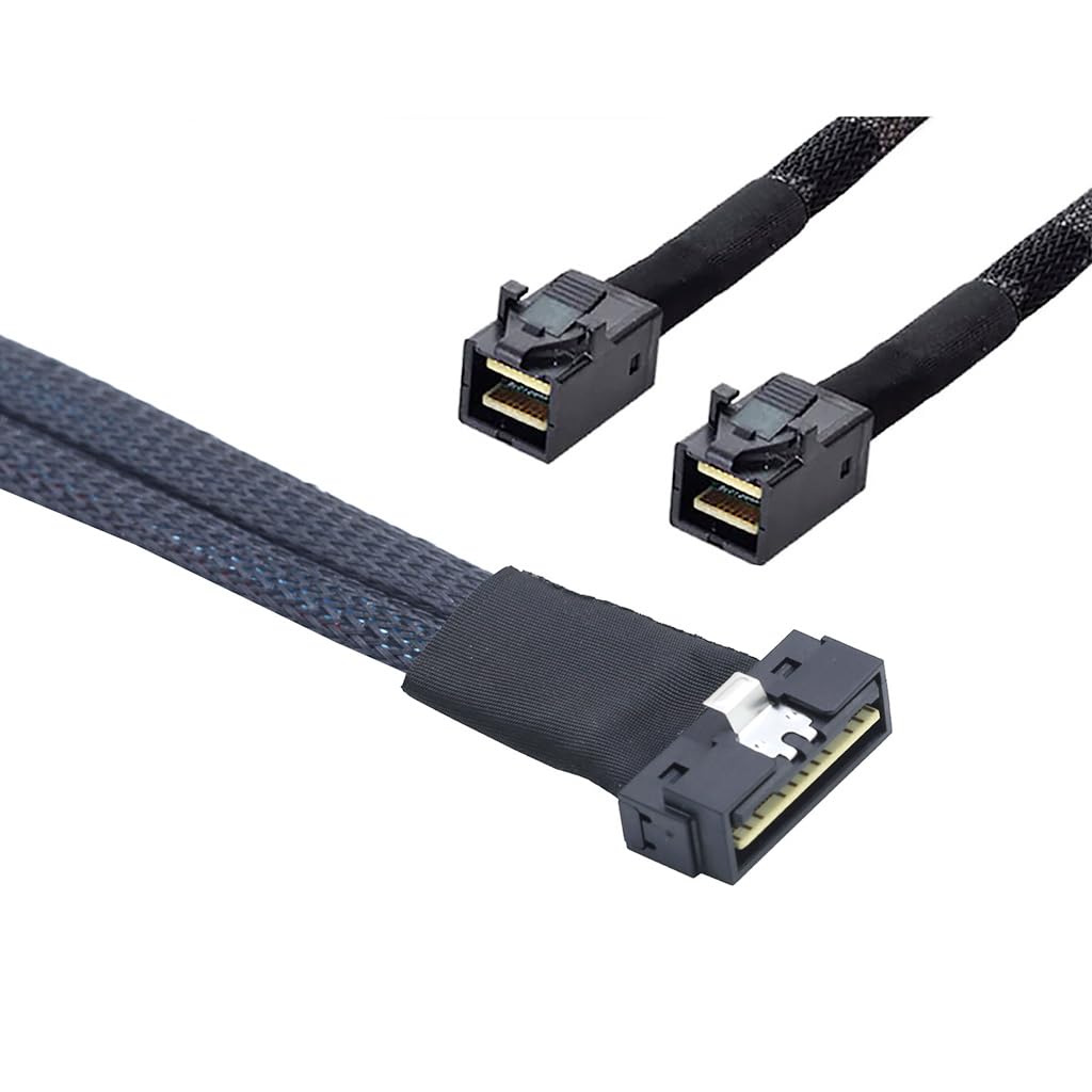 JMT PCIE Slimline LP Low Profile SFF-8654 8I to Dual SFF-8643 Cable 12G High-Speed Server Data Connection Cable (to 2* SFF-8643,50cm)