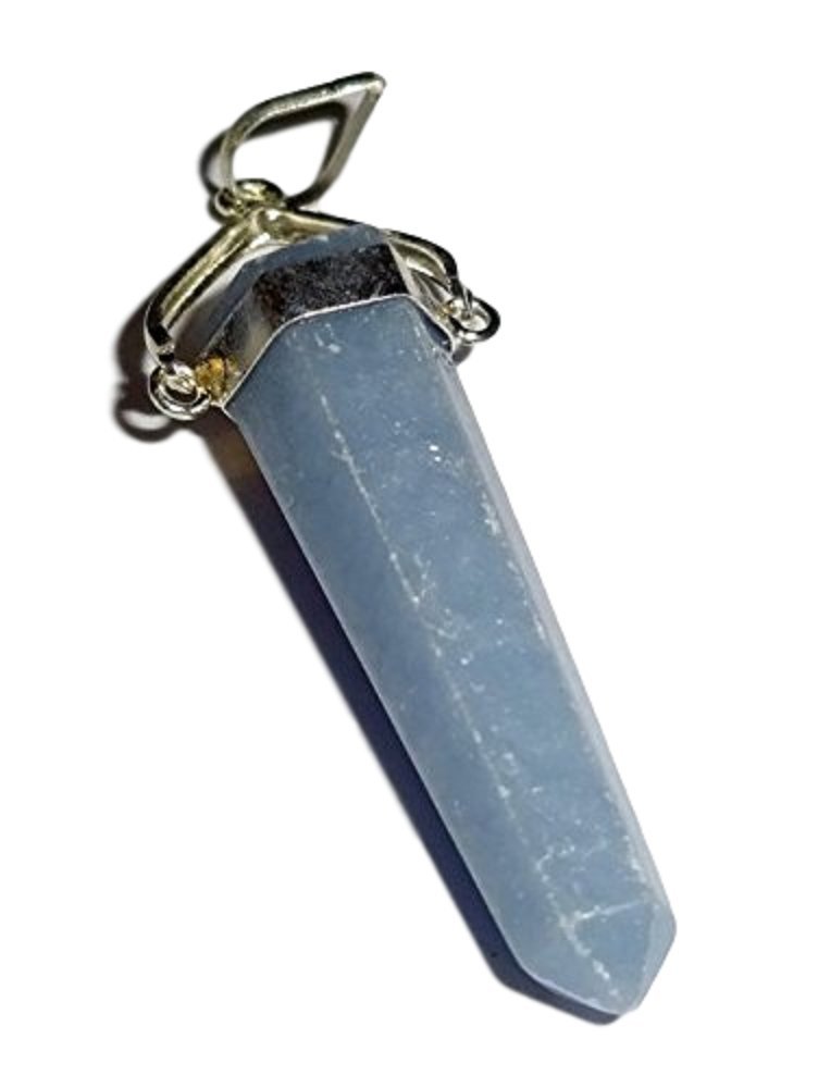 Sublime GiftsAngelite Crystal Healing Cut Gemstone Point Pendant with Swinging Metal Bail