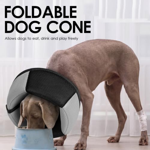 Image of AOFITEE Large Dog Cone - Adjustable Dog Cone to Stop Licking, Foldable Extra Large Cones Dogs for Wound Healing, Pet Elizabethan Cones Collar After Surgery, XL Fabric Pet Neck Collar, Black X-Large