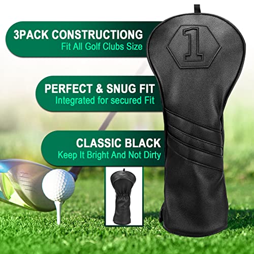 Golf Club Head covers for Driver 460CC DR #1 Black PU Leather Elastic Closure - Image 2