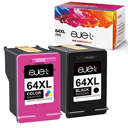 ejet Remanufactured Ink Cartridge Replacement for HP 64 XL 64XL for Envy Photo 7858 7855 7155 6255 6252 7120 6232 7158 7164, Envy 5542 Printer (1 Black 1 Tri-Color) Nevada 