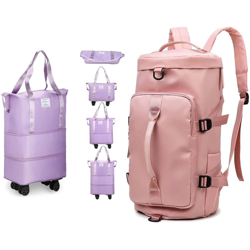 Duffel Trolley Bags for Travel,Luggage Bags for Travel,Rolling Duffle Bag with + 44L Polyester Gym Duffel Shoulder Bag for Women Men for Sports, Waterproof Dufflebag with Shoe and-image-21