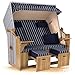 Strandkorb Hanse Ostsee XXL 2,5 Sitzer Volllieger Weiß 150cm breit, ideal für Garten, Terrasse und Balkon (Blau Weiß Nadelstreifen, Zerlegt)