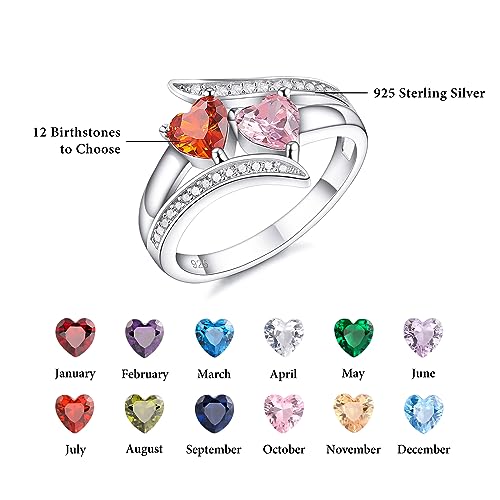 VIBOOS Personalized 925 Sterling Silver Promise Ring Engraving 2/3/4 Names Rings Custom Text with Birthstones for Women Engagement Wedding Set BBF Name Rings Mom Jewelry2