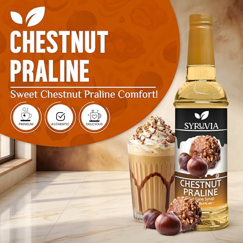 Image of Syruvia Coffee Syrup, Chestnut Praline Flavored Syrup for Drinks, Lattes, and Desserts - 25.4 fl oz - with Pump