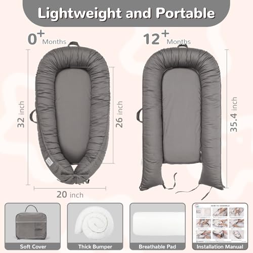 Image of EAQ Baby Lounger, Infant Lounger for Newborn,Portable Baby Nest Cover Breathable & Soft, Newborn Essentials
