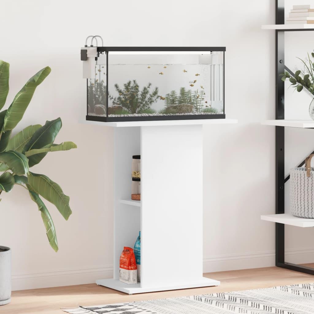 Tidyard Aquarium Stand Cabinet Durable and Stylish Fish Tank Base with Storage Compartment White 60.5x36x72.5 cm Engineered Wood
