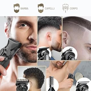 PORTENTUM Tagliacapelli uomo professionale LED – Set da 21 pezzi – Macchinetta per capelli e corpo di precisione – Rasoio elettrico barba – 6 Testine – 7 Pettini – USB-C – Base Organizzatore Compatta