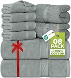 Utopia Towels - Set di 8 asciugamani in cotone con gancio - 2 asciugamani da bagno, 2 asciugamani e 4 salviette - (grigio freddo)