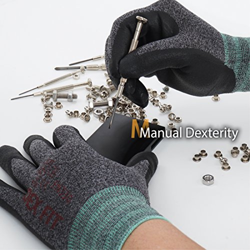 Image of DEX FIT Nitrile Work Gloves FN330, 3D Comfort Fit, Touchscreen Grip Gloves for Warehouse, Construction, Package Handling, Delivery & General Work, Men & Women, BlackGray, XS, 1 Pair