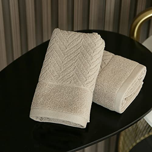 Yiluomo Khaki Hand Towel 100% Cotton Ultra Soft Absorbent Terry Striped Weave Hand Towel Set For Bathroom 13" X 29", 2 Pack #TOP5