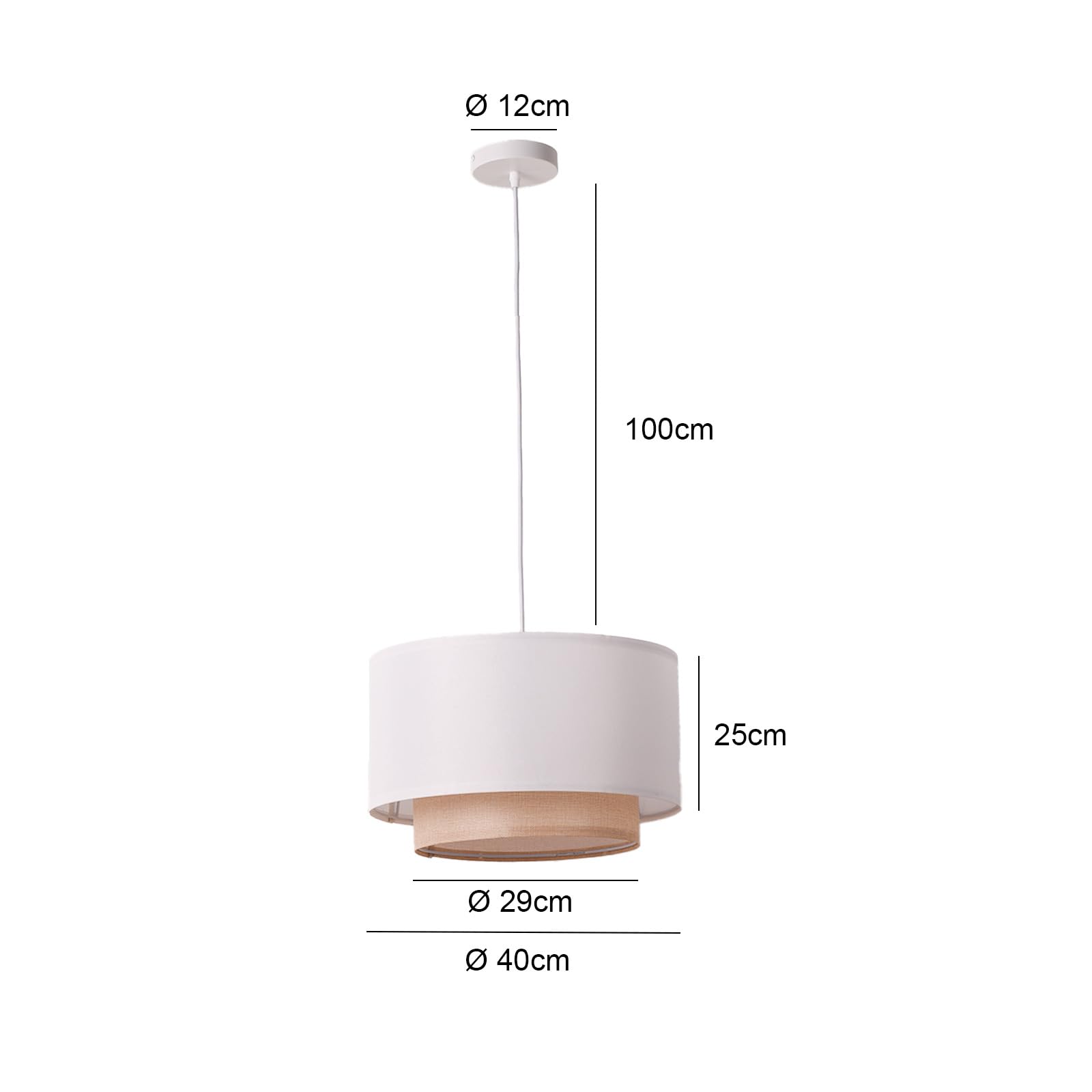 Alpinaluz Lámpara Colgante de Techo – Pantalla Textil Blanca con Detalle de Ratán Ø40 cm – Estilo Natural y Elegante – Casquillo E27 – Iluminación Decorativa para Salón, Dormitorio o Comedor
