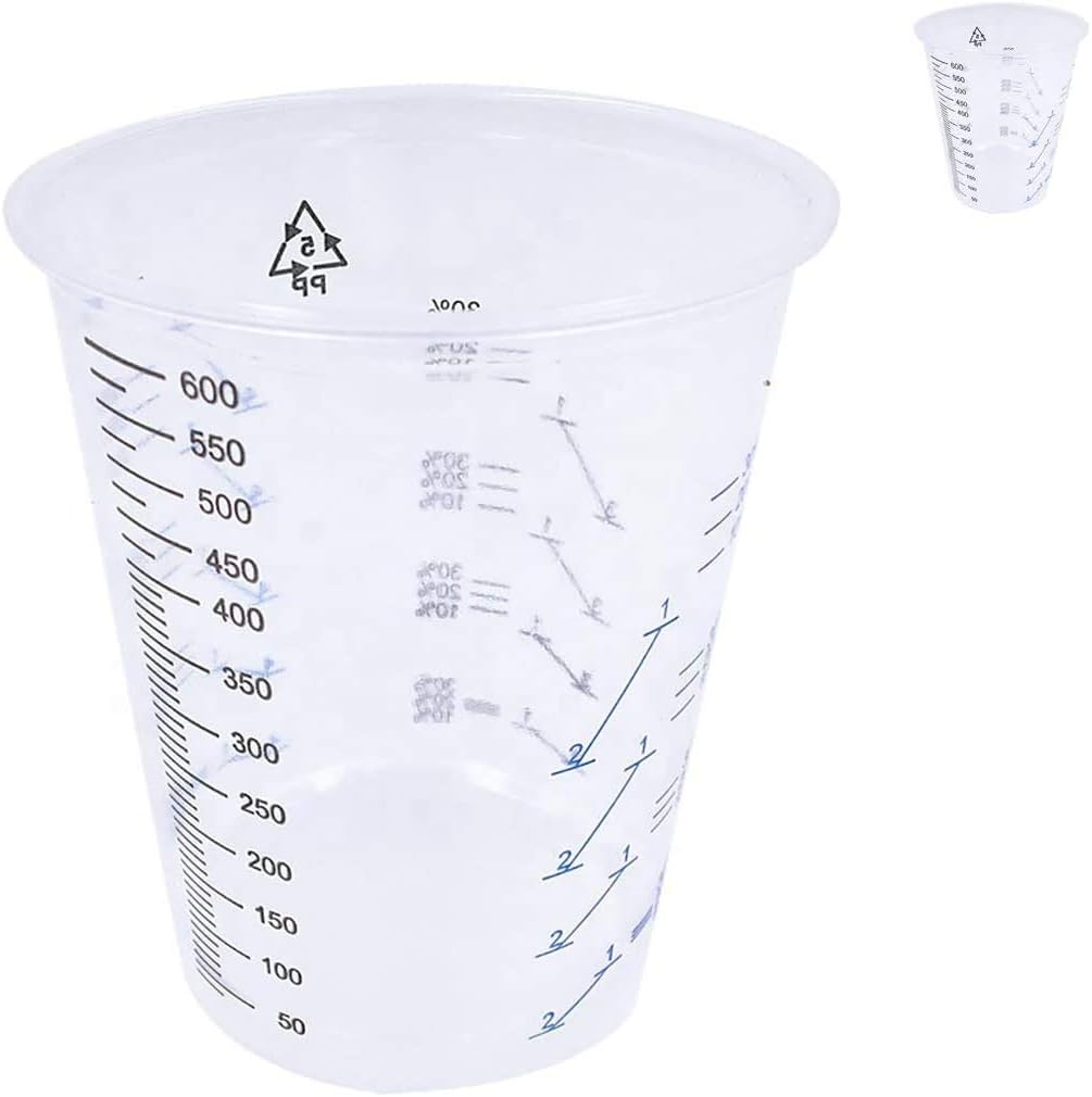 CANOPUS Paint Mixing Cups Pack of 25, 600 cc, 1 Pint, Heavy Duty Multipurpose Graduated Plastic Mixing Cups for Automotive and Art Projects