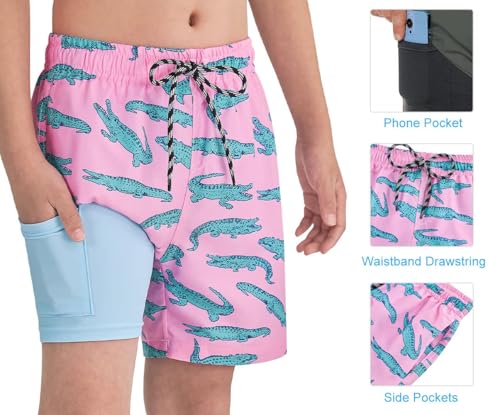 Image of Cozople Boys Swim Trunks Compression Liner Swim Shorts Quick Dry Bathing Suit with Boxer Brief Swimwear 2-20T