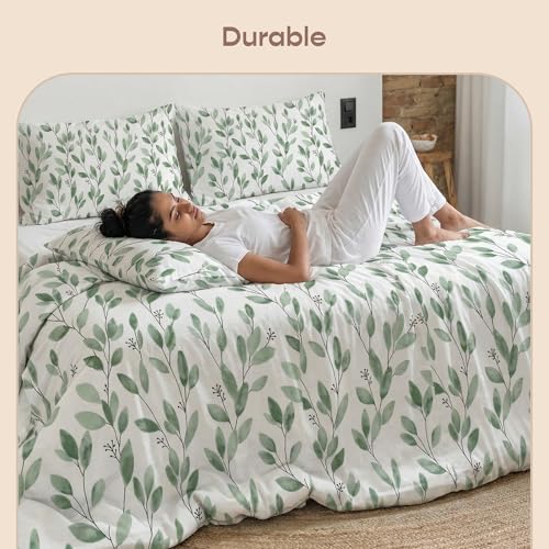 Image of SleepyCat Duvet Cover, 100% Cotton 200TC Percale Combed Yarn, with Corner Ties & Coconut Button Closure, Oeko-TEX & AZO Free, (Single Size, 90x60 inches) Evergreen
