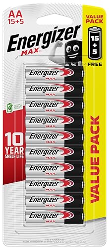 Image of Energizer Max AA Alkaline Batteries 1.5V - Long-Lasting Power, Leak-Proof Design, 15+5 Bonus Pack (20 Total)