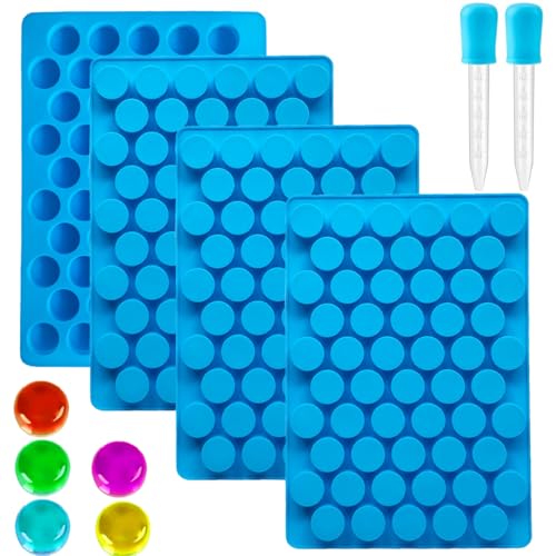 Round Silicone Candy Molds - 220 Cavity Mold Set with Droppers 2-Pack Circle Molds for Gummies Chocolate Hard Candy Caramels Ice Cubes BPA Free Non-Stick Baking Molds