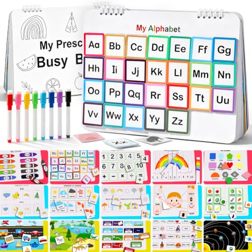 Mallify Busy Book for Toddlers 3-5, Montessori Busy Book with 30 Themes and 8 Markers, Kids Binder and Early Learning Toys, Preschool Busy Books for Toddlers, Tracing Coloring Book, BusyTots