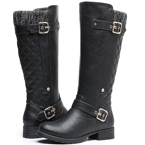 GLOBALWIN Women's Quilted Knee High Boots For Women Low Heel Comfortable Fashion Riding Boots2