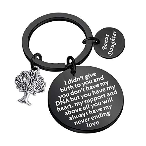 FUSTMW Adoption Gifts Keychain Adopted Child Gifts Stepdaughter Stepson Gifts from Stepmom Stepdad Adoption Jewelry You Will always have My Never Ending Love (Bonus daughter Black)