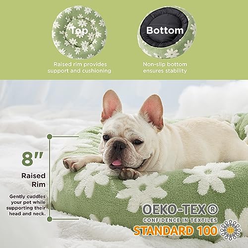 Lesure-Donut-Small-Dog-Bed-Round-Cat-Beds-for-Indoor-Cats-Calming-Pet-Beds-Cute-Modern-Beds-with-Jacquard-Shaggy-Plush-Anti-Slip-Bottom-30-Inch-Green