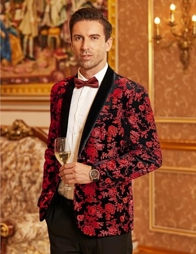 COOFANDY Men's Velvet Tuxedo Floral Blazer Jacket One Button Shawl Lapel Suit Jacket for Dinner Prom Party Wedding2