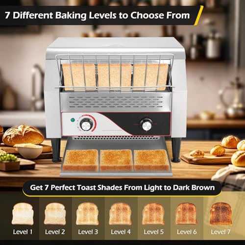 Image of Dyna-Living Commercial Conveyor Toaster 450 Slices /Hour Restaurant Conveyor Toaster for Bun Bagel Bread, 1900W Heavy Duty Stainless Steel Commercial Toasters Bun Toasters
