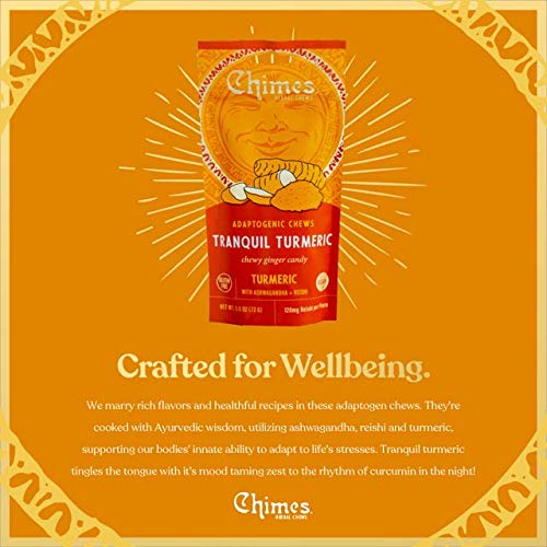 Chimes Tranquil Turmeric Adaptogen Ginger Chews Candy - (2 Pack With Ashwagandha, Reishi and Turmeric with Curcumin) Vegan, Gluten Free