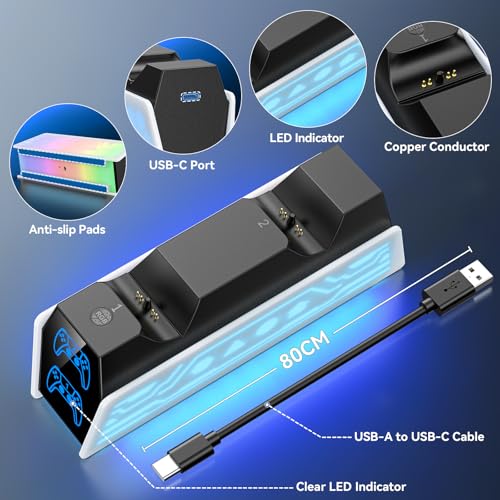 Image of PS5 Controller Charger for Commodore 64 Game, PS5 Charging Dock for Original & Edge with LED & RGB Lighting Mode,Fast Controller Charging Station Stand for PlayStation