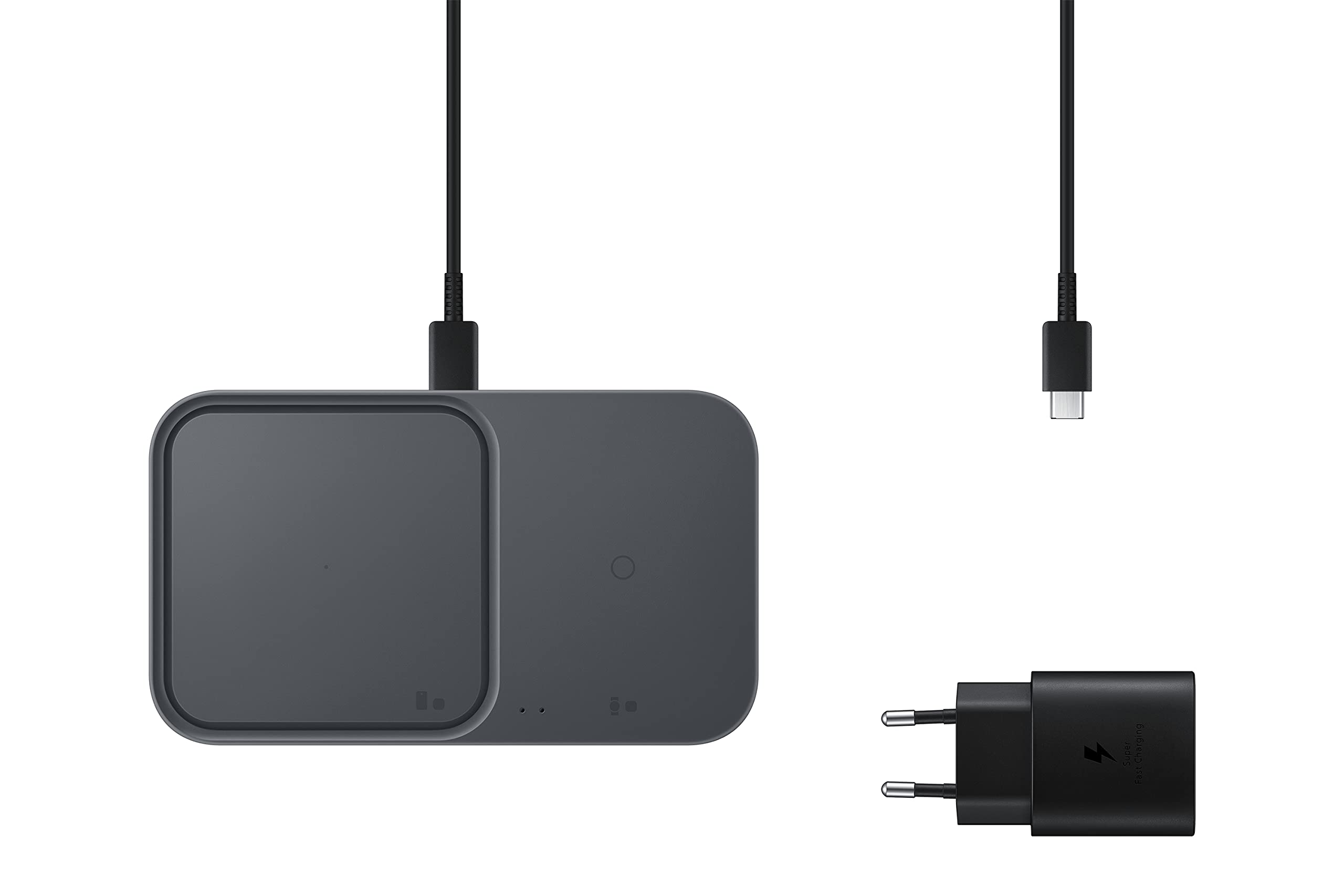 Samsung Wireless Charger Duo 15W Fast Charging 2.0 con Caricabatterie 25W, Grigio scuro