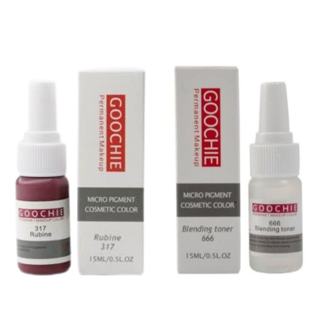 Goochie Permanent Make-up (Rubine 317 15ml and Blending Toner 666,15ml) Micro Pigment Cosmetic Color-image-26