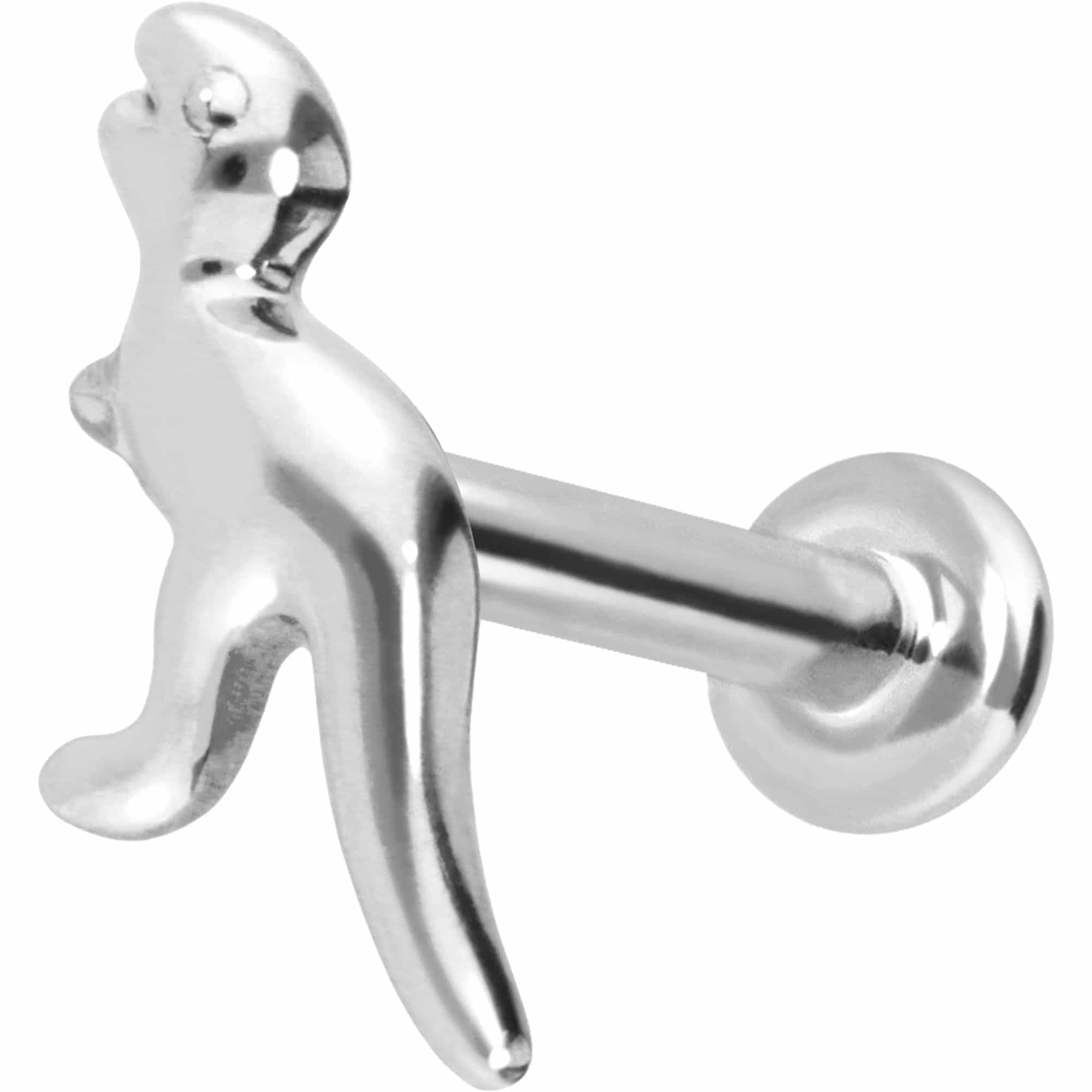 PIERCINGLINE Piercing Stecker 14 Gold Labret mit Push Fit DINOSAURIER 585er Gold - Roségoldfarben, Goldfarben, Silberfarben
