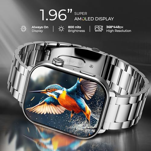 Image of beatXP Unbound Pro 1.96 inch Super AMOLED Display Bluetooth Calling Smart Watch, Metal Body, Rotary Crown, 410 * 502px, 800 Nits, 60Hz Refresh Rate, 100+ Sports Modes, 24 /7, IP67 (Silver Metal)