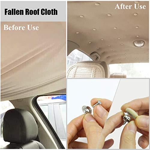 EZYKOO 60 pcs Car Roof Headliner Repair Button, Auto Roof Snap Rivets Retainer Design for Car Roof Flannelette Fixed, with Installation Tool and Fit All Cars(Beige Flannelette)
