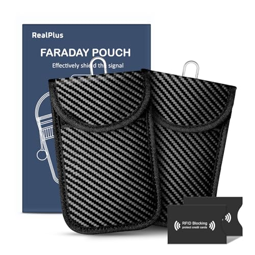 RealPlus Faraday Pouch for car Keys [2 PACK] Car Key Signal Blocker Pouch for Car Security Anti-Theft