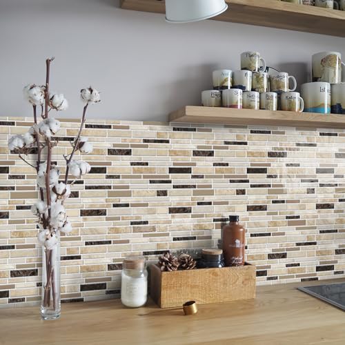 Azulejos de pared Alwayspon efecto mármol marrón para cocinas modernas 6
