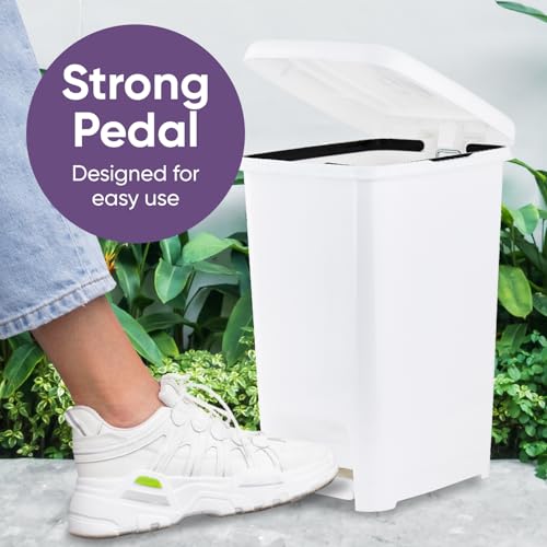 Image of Superio 6.5 Gallon Slim Step On Pedal Plastic Trash Can, Waste Bin for Under Desk, Office, Bedroom, Bathroom - 26 Qt, White