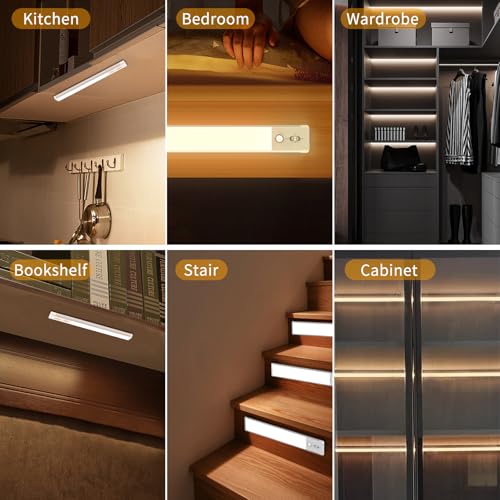 Image of Under Cabinet Lights 2 Pack, 70 LEDs 1000mAh Rechargeable Battery Operated Motion Sensor Light Indoor, 3 Color Temps, Wireless Magnetic Dimmable Closet Light for Kitchen, Wardrobe, Pantry(Silver)