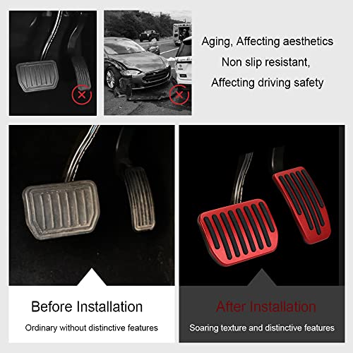Jsorum Auto Aluminum Pedal Covers, Brake Accelerator Pedal Covers, Foot Pedal Pad Replacement, Nonslip Car Pedal Pads, Non-Slip Performance Accessories Pedal Covers Suitable For Model 3/Y (Red) #TOP4