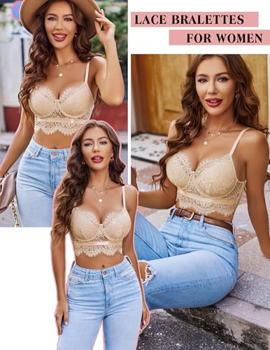 Image of Avidlove Lace Bralettes for Women Y2k Strap Bustier Cami Top V Neck Camisole Lingerie