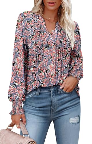 BETTE BOUTIK Long Sleeve Shirts for Women Fall Tops Dressy Blouses Pleated V Neck Tunic Tops for Leggings S-3XL