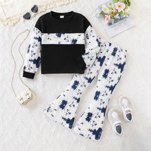 Image of OLMRJKD Girls 2 Piece Outfits Long Sleeve Letter Printed Sweatshirt & Flared Pants Fall Clothing Set Size 7-14 Years