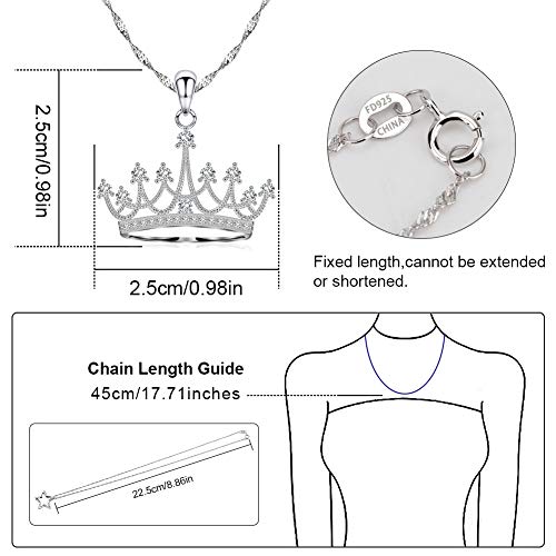 Sterling Silver Round Cubic Zirconia Crown Pendant Necklace Queen Jewelry for Mom Women with 18" Silver Chain 5