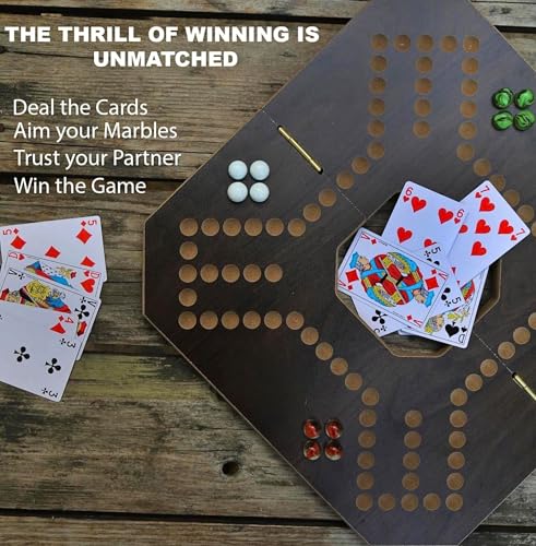 Image of Tickles Jackaroo Foldable Wooden Marble Chase Strategy Board Game | 2-4 Player Indoor Party Family Card & Competitive Game for Kids & Adults (Ages: 8 Years & Above)
