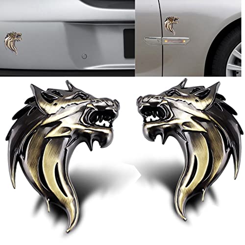 Image of YSY 2Pcs 3D Wolf Shape Logo Animal Car Emblem Motorcycle Sticker Truck Label Emblem Car Badge Styling Decoration Car Accessories(A) (3D Wolf, Bronze)