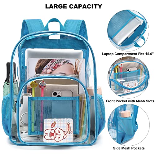 Clear Backpack School Backpack Bookbag for Girls Boys Women Men, Heavy Duty See Through Transparent Backpacks (Peacock Blue)2