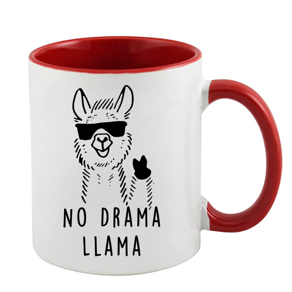 Giftme No Drama Llama No Prob Llama Coffee Tea Mug 11oz Inside Coloured Ceramic Mug. (Red)
